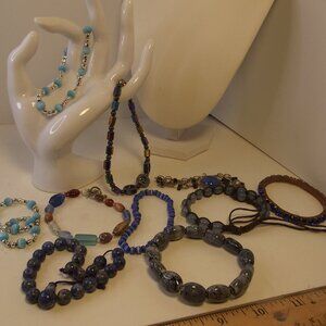 Lot of 10 Bracelets - BLUE - Stone, Glass, Ceramic & More